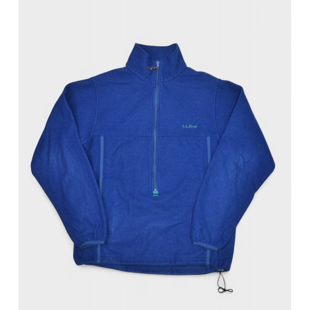 Vintage LL Bean Jacket Womens M Blue 1/2 Zip Fleece Sweatshirt USA Made